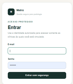 Login protegido do Sistema Podologia