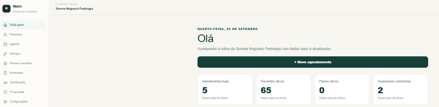 Painel administrativo do Sistema Podologia