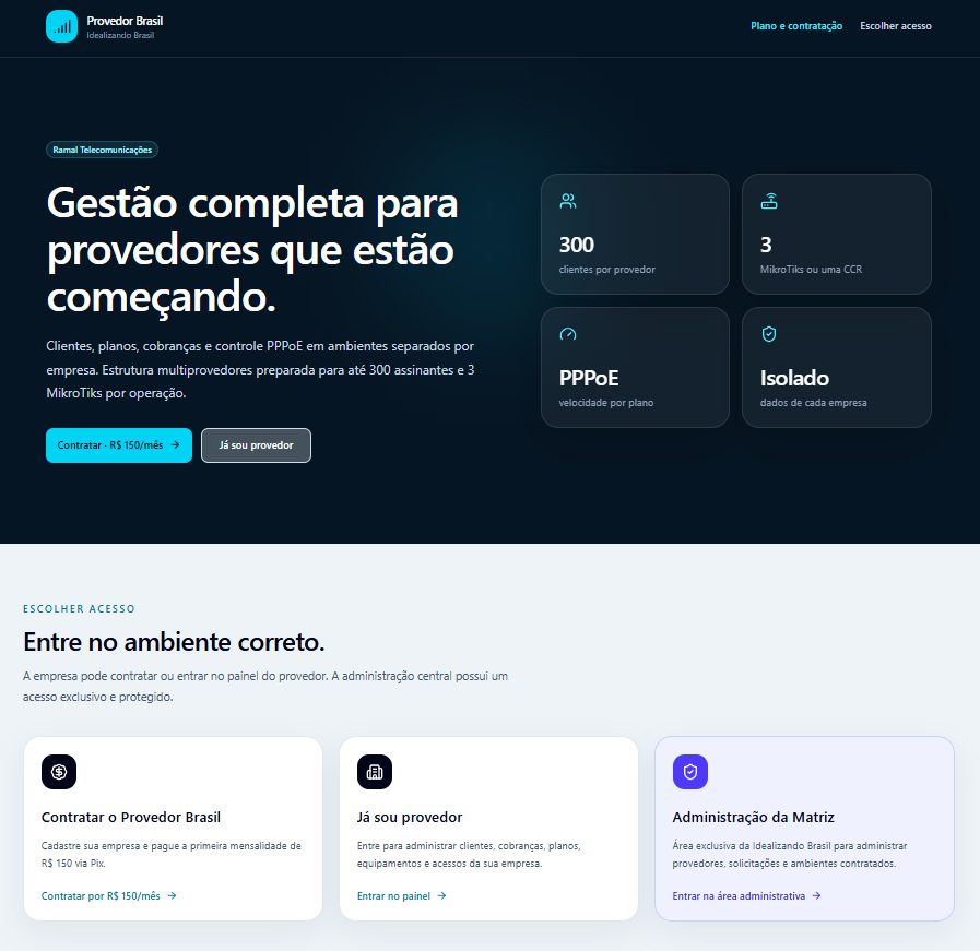 Página de apresentação do Provedor Brasil