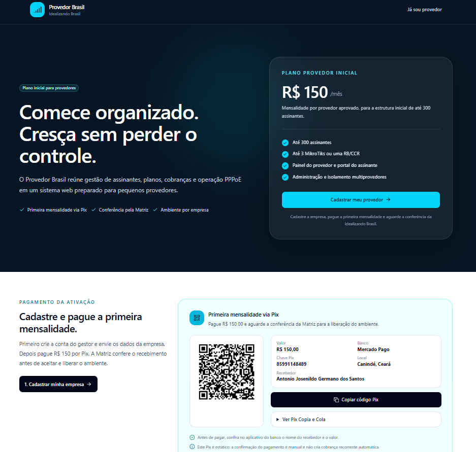 Página de contratação com PIX