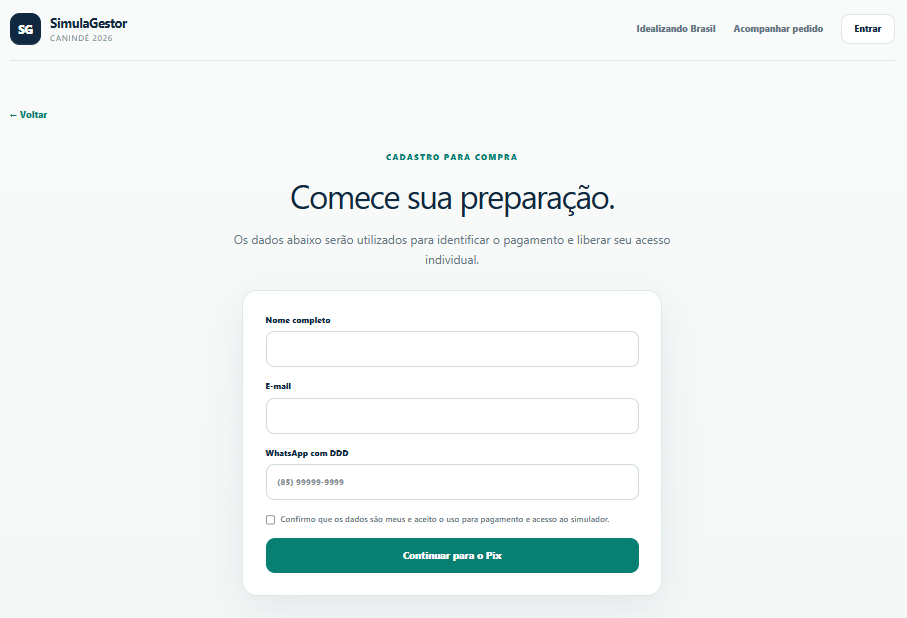 Cadastro para compra do SimulaGestores