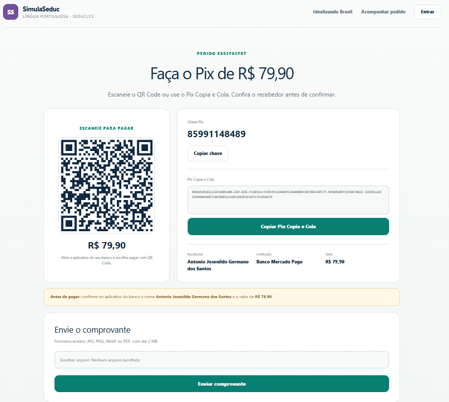 Pagamento PIX do Simula SEDUC